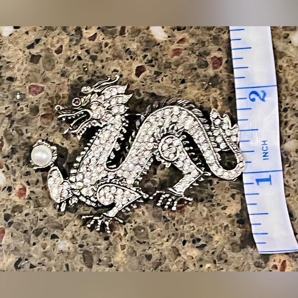 Silver Dragon Brooch with Rhinestones FRANKLIN MINT - Picture 6 of 15